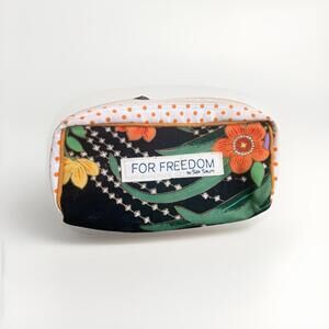 Sak Saum For Freedom Cotton Floral Black Orange Clutch Wallet Makeup Bag Purse